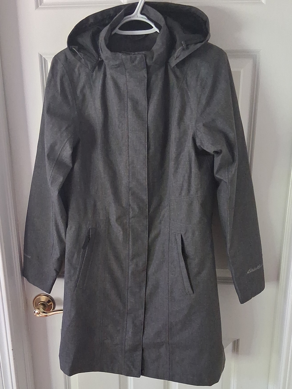 Eddie Bauer Girl On The Go Charcoal Hooded Lightweight Trench Coat Size S